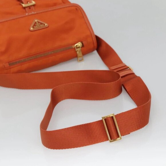 PRADA Shoulder Bag Nylon Orange Gold Auth 123505 - Picture 8 of 16